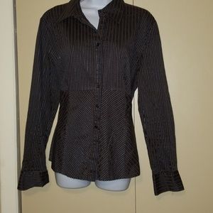 Brown and blue button down blouse